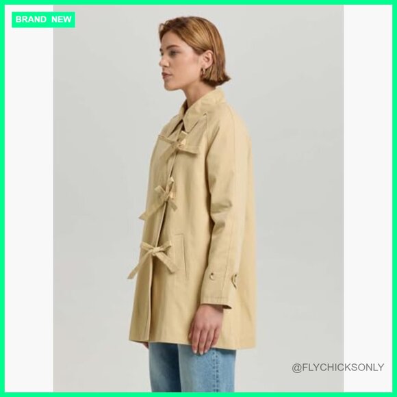 100% Cotton Bow Toggle Trench Coat, Windproof Peacoat - Picture 3 of 7